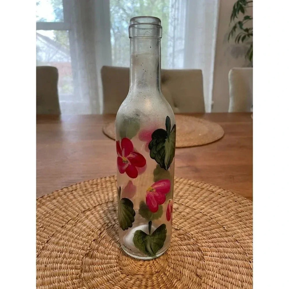 Handpainted Floral Glass Bottle - Picture 1 of 7